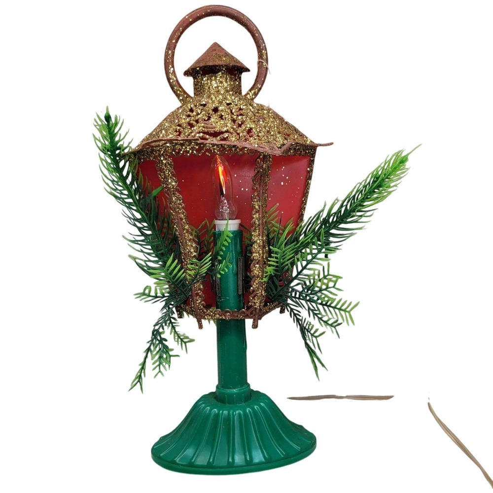 Beacon Electrified Christmas Lantern Vintage Red Green Gold Glitter E-15807